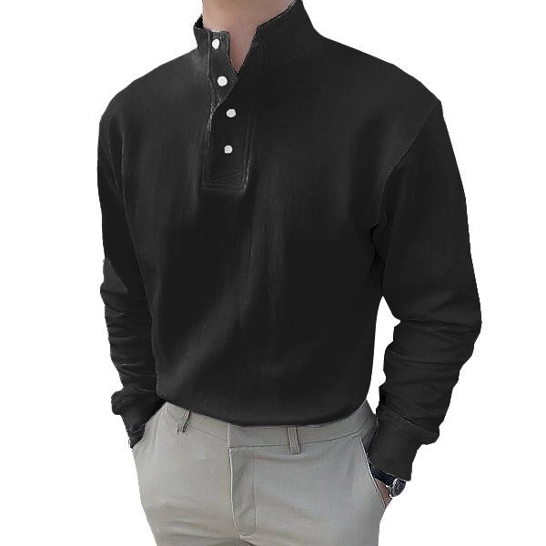 Herren Langarm-Henley-Shirt mit modernem Stehkragen und Knopfleiste ModeGeist