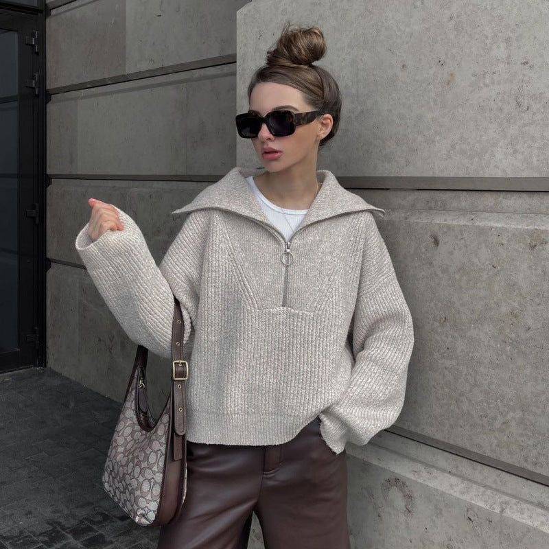 ModeGeist | Rippstrickpullover mit Reißverschluss Weich und Warm Lässig Schick