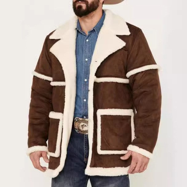 Herren kuscheliger Lammfellmantel mit großzügigen Taschen und elegantem Kragen ModeGeist