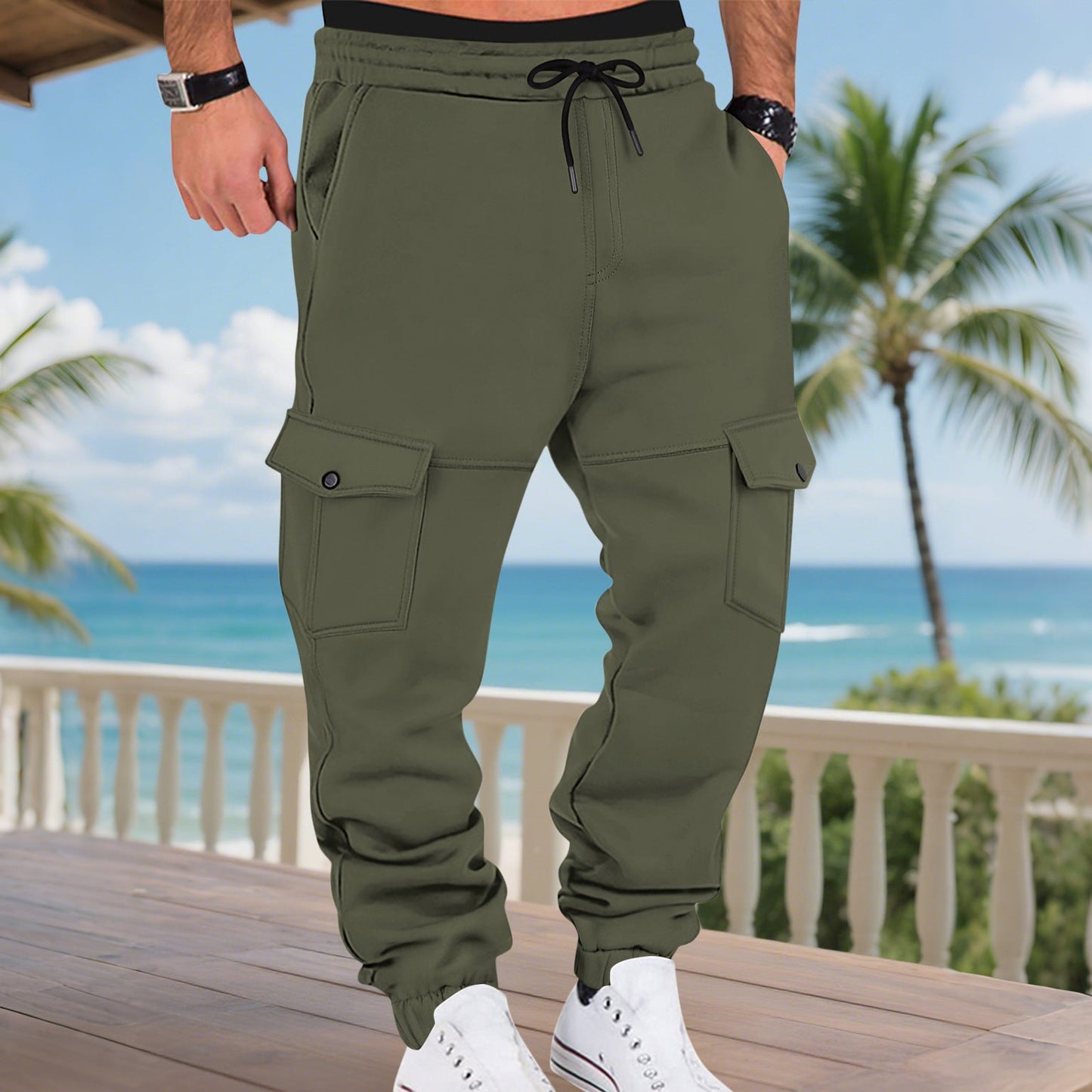 Herren Cargo-Sweatpants mit praktischen Seitentaschen und elastischem Bund ModeGeist