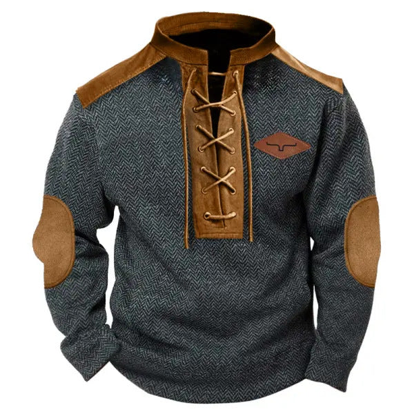 Herren modischer Pullover mit Kontrastkragen und Ellbogenpatches ModeGeist