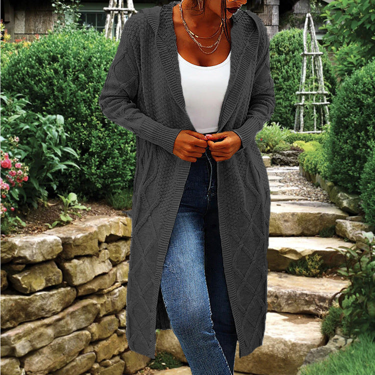 Damen Strick-Cardigan mit Kapuze und luxuriösem Zopfmuster ModeGeist