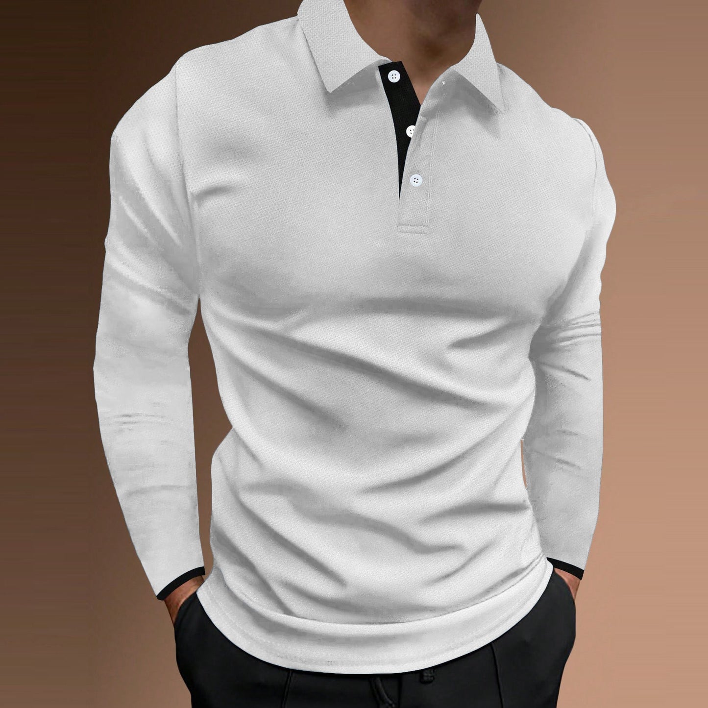 Herren elegantes Langarm-Polohemd mit strukturiertem Gewebe ModeGeist