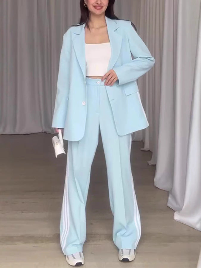 Damen Modisches Blazer-Hosen-Set mit kontrastierenden Streifen ModeGeist