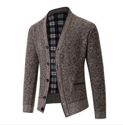 Herren eleganter Strickcardigan mit Karomuster ModeGeist