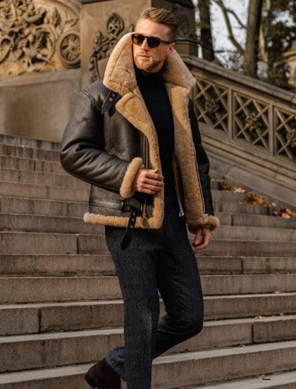 Herren robuste jacke mit warmem Plüschkragen ModeGeist