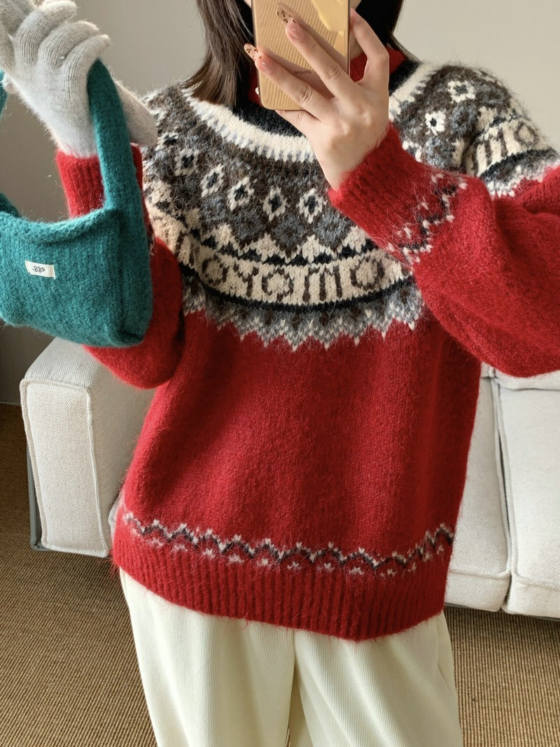 Damen Grobstrickpullover mit zeitgenössischen Norweger-Mustern ModeGeist