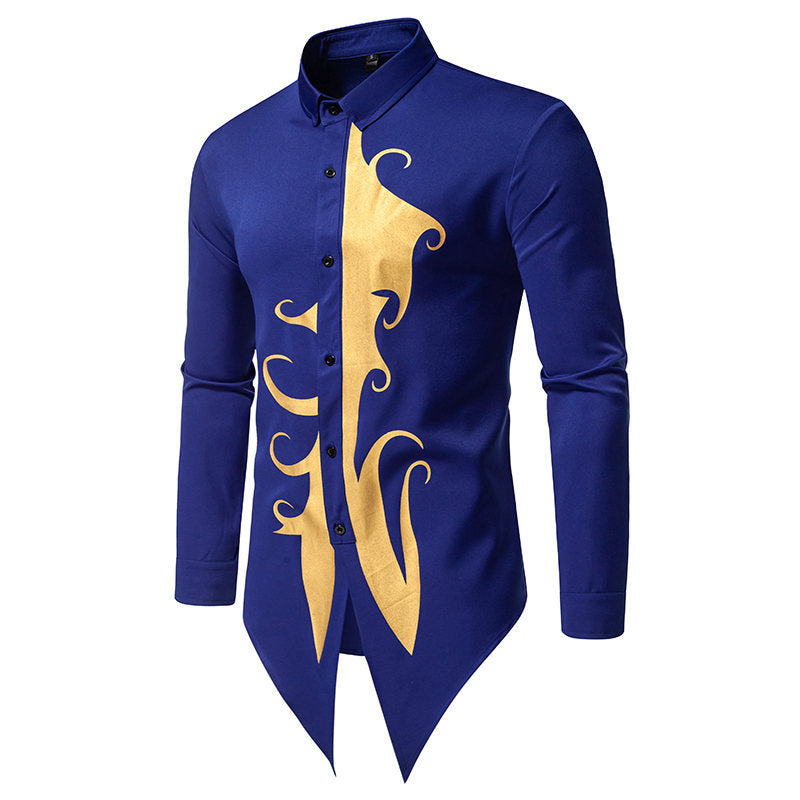Herren Langarmhemd mit elegantem Goldmotiv und einzigartigem Schnitt ModeGeist