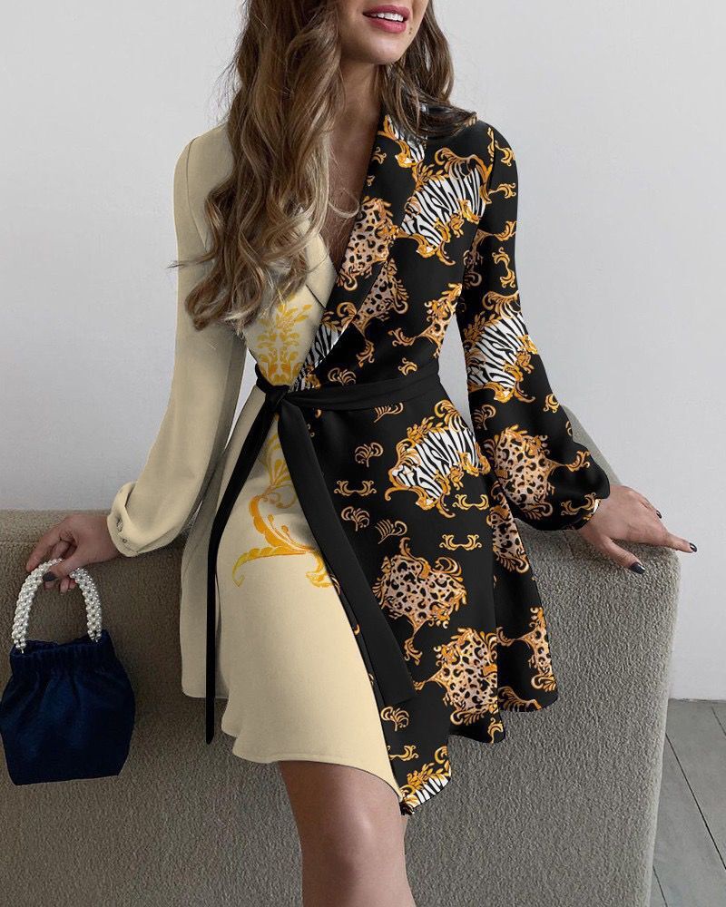 Damen Wickelkleid mit eleganten langen Ärmeln und seitlichem Schlitz ModeGeist