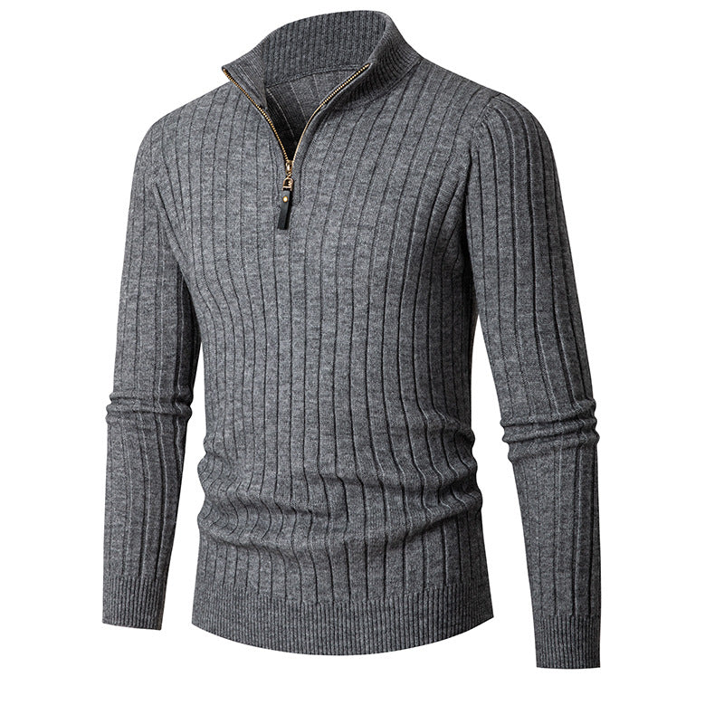 Herren Strickpullover mit halbem Reißverschluss und feiner Rippstruktur ModeGeist