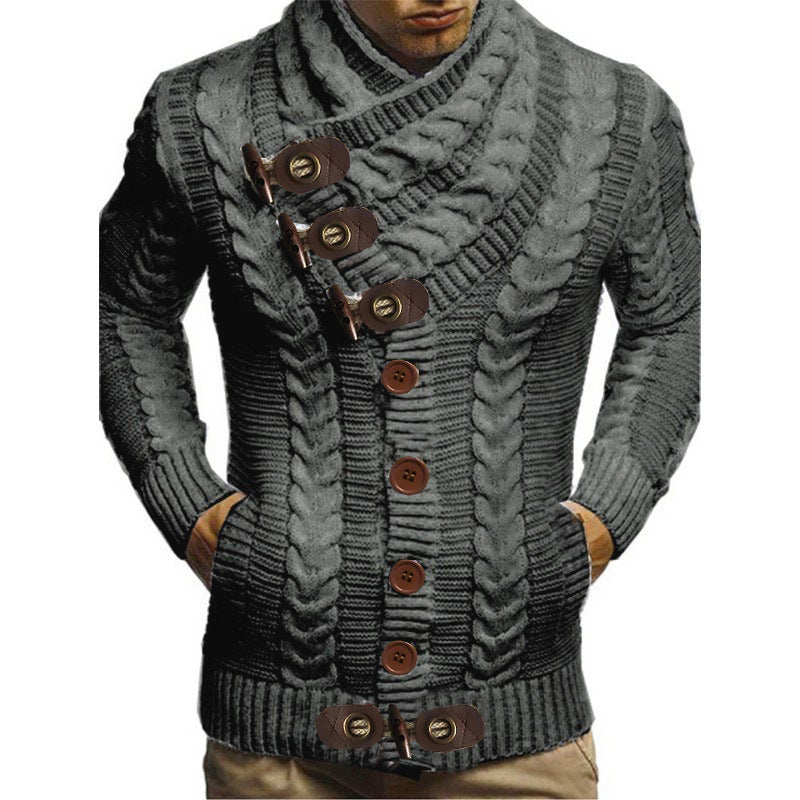 Herren Grobstrickjacke mit kreativem Schalkragen und Knopfdetails ModeGeist