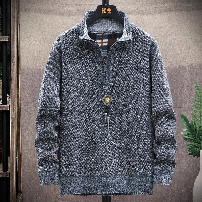 Herren modischer Strickpullover mit halbem Reißverschluss und unterschiedlichen Texturen ModeGeist