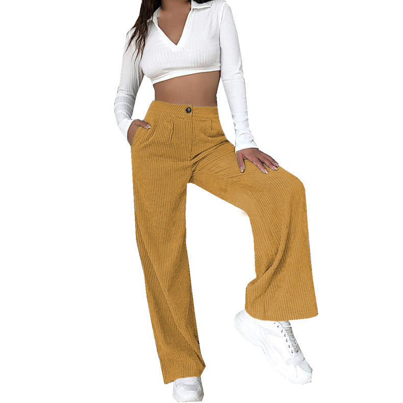 Damen Weite Cordhose mit hohem Bund und seitlichen Taschen ModeGeist