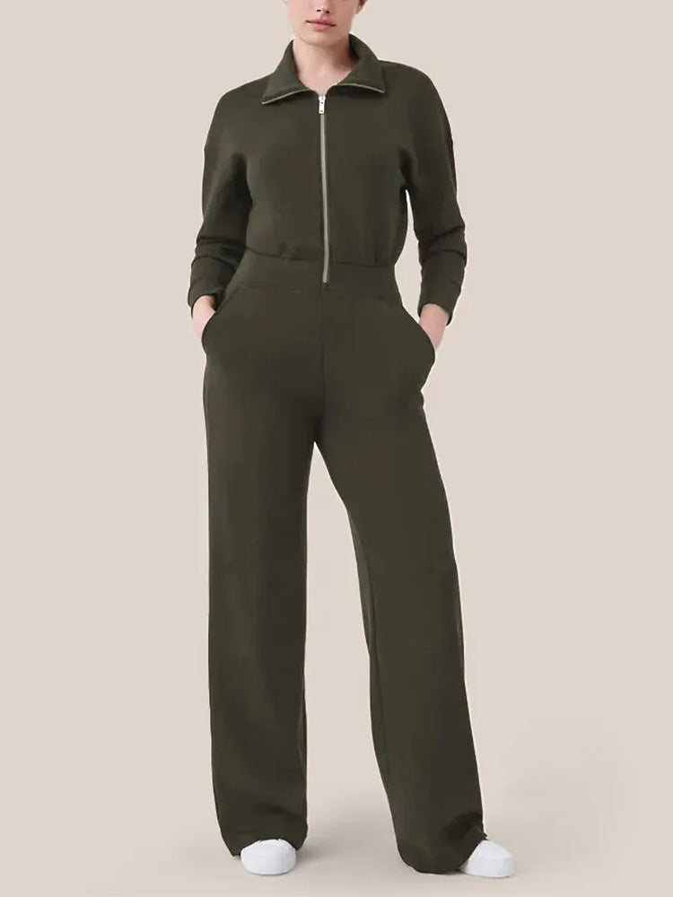 Damen Luxuriöser Lounge-Jumpsuit mit elegantem Stehkragen und praktischem Reißverschluss ModeGeist