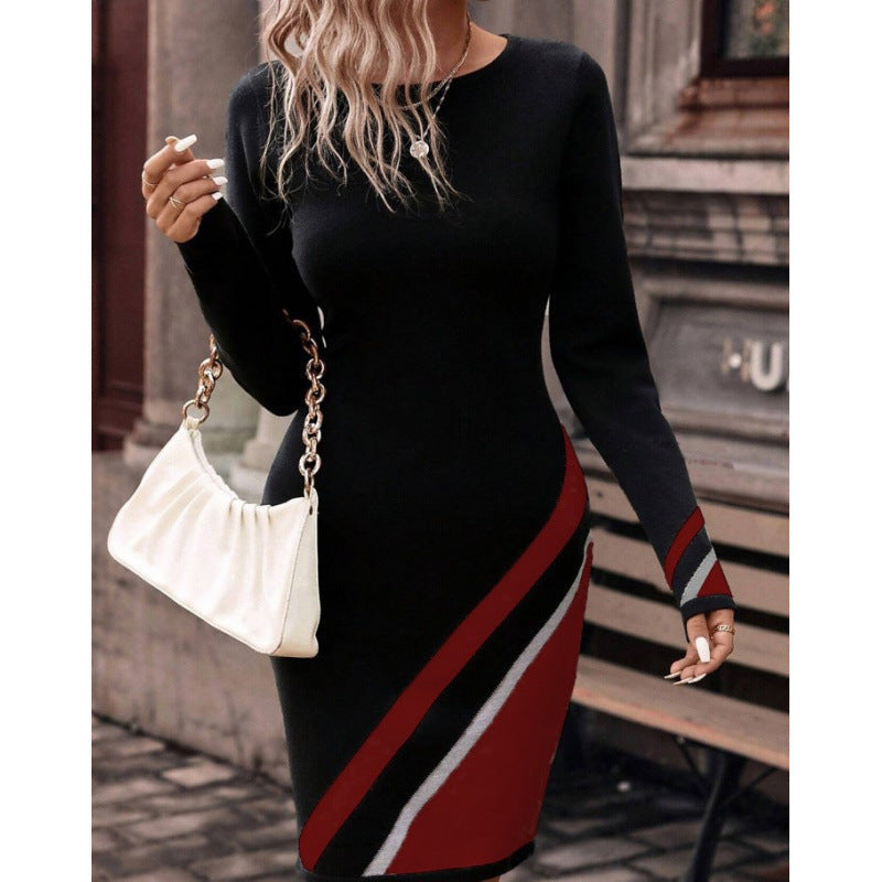 Damen Figurbetontes Strickkleid mit asymmetrischem Design ModeGeist