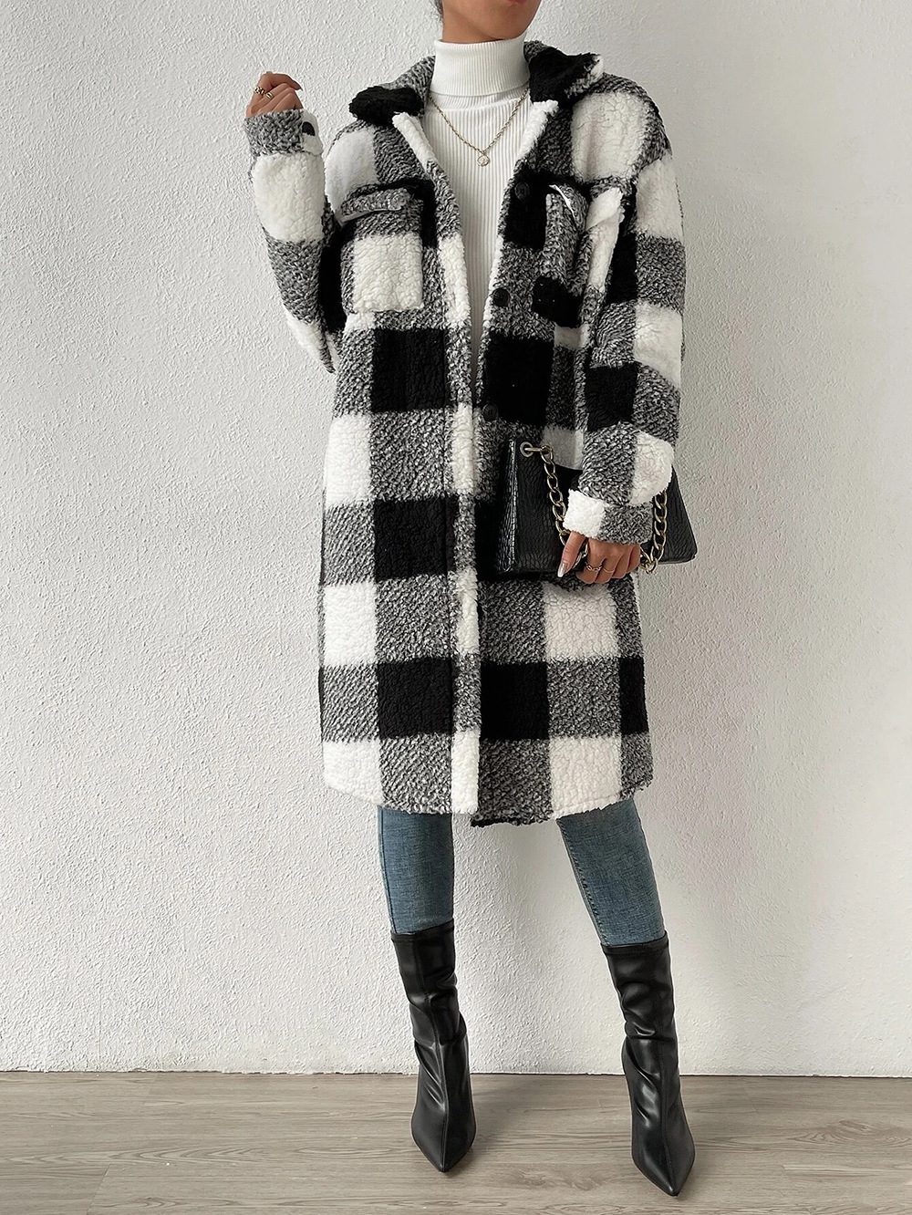 ModeGeist | Weiche Teddyjacke mit Karomuster Warm und Komfortabel Perfekt für Den Herbst