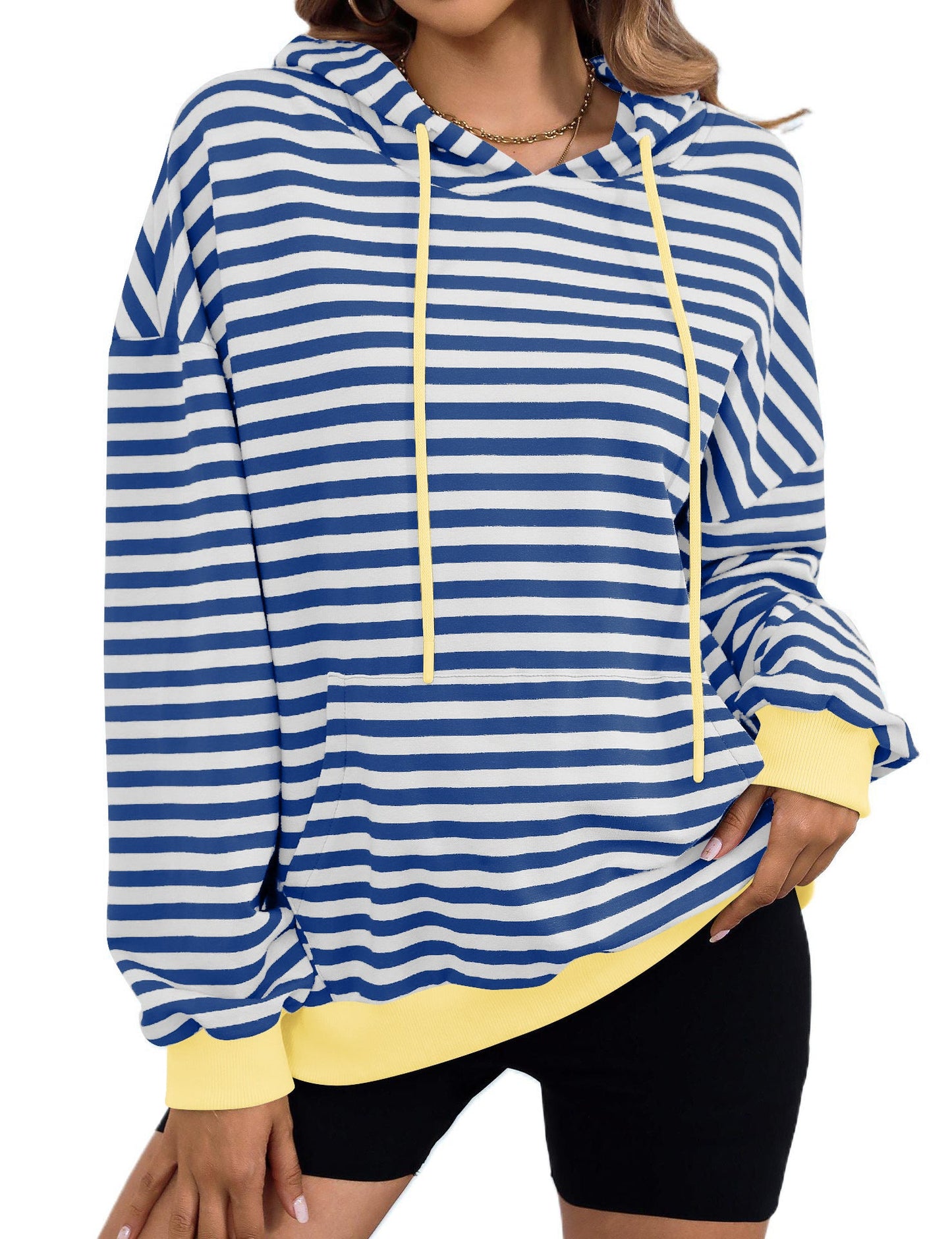 Damen gestreifter Kapuzenpullover mit stylischer Kängurutasche ModeGeist