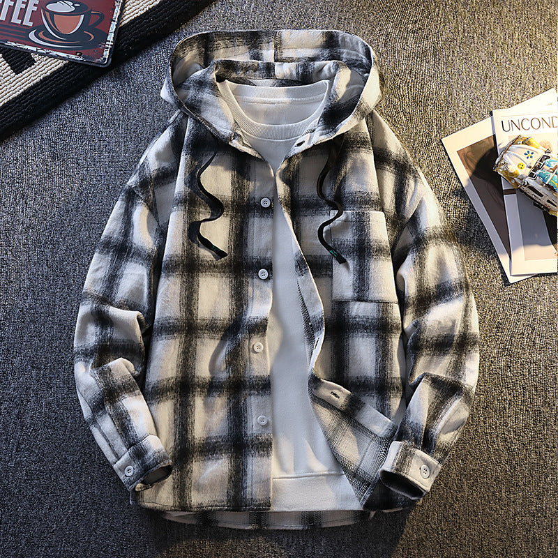 Herren Karierte Flanelljacke mit Kapuze und Knopfverschluss ModeGeist