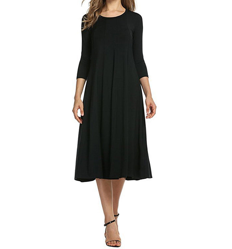 Schwingendes Damen-Midi-Kleid mit lässigen ¾-Ärmeln - Elegantes Design