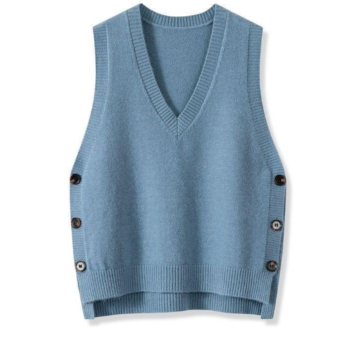 Damen Strickweste mit V-Ausschnitt und Knopfdetails ModeGeist