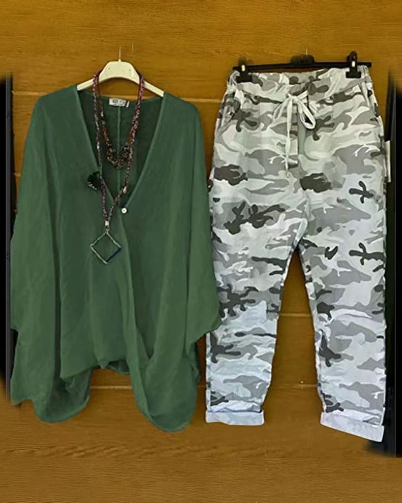 Army-Style Relaxed Overcut Tunic and Cargo Pants - Trendy Fashion