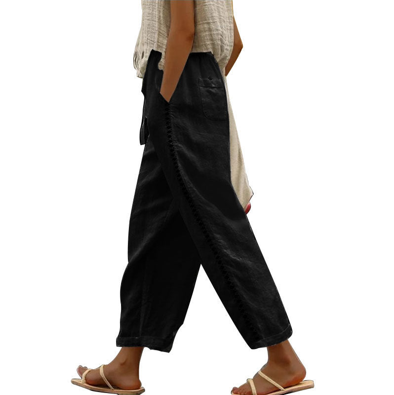 Damen lässige Leinenhose mit seitlichen Schneidern ModeGeist
