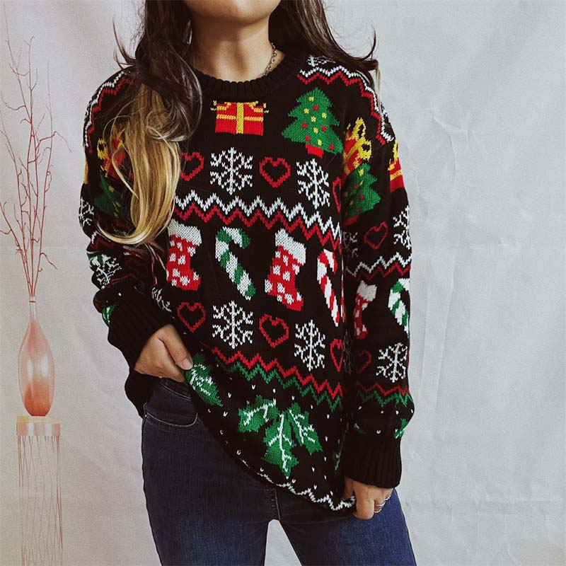 ModeGeist | Weihnachtlicher Strickpullover Mit Schneeflockenmotiv