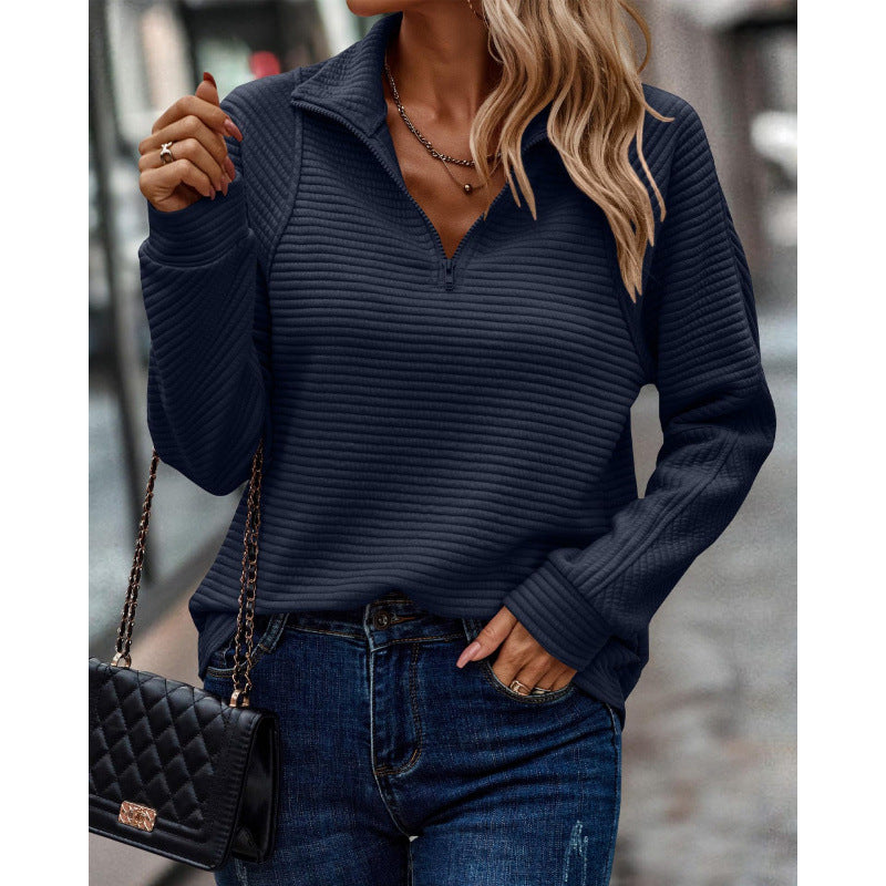 Damen kuscheliger Stepp-Pullover mit hohem Kragen und halbem Reißverschluss ModeGeist