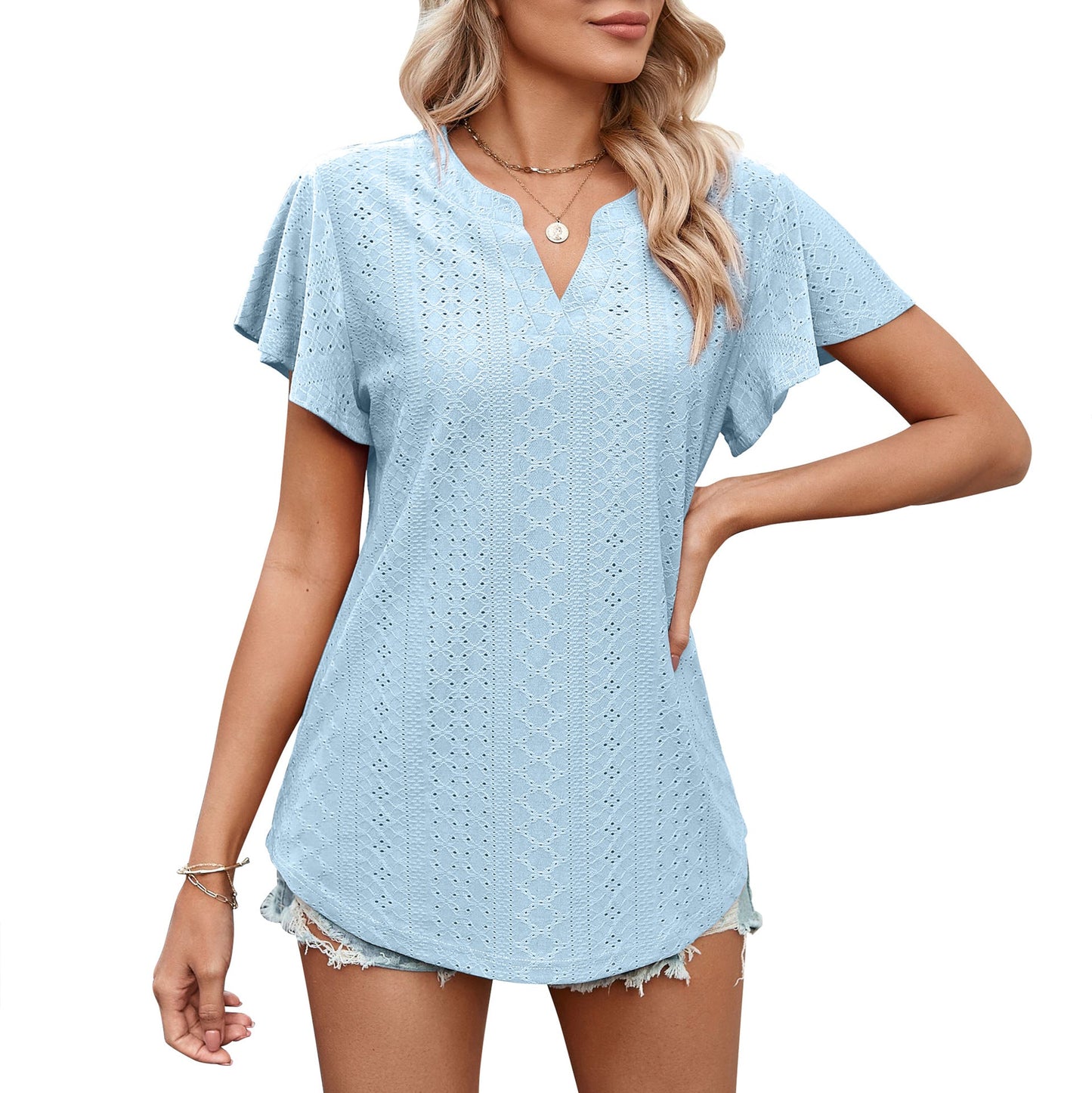Damen Luftiges Blusenshirt mit effektvollem Lochmuster ModeGeist