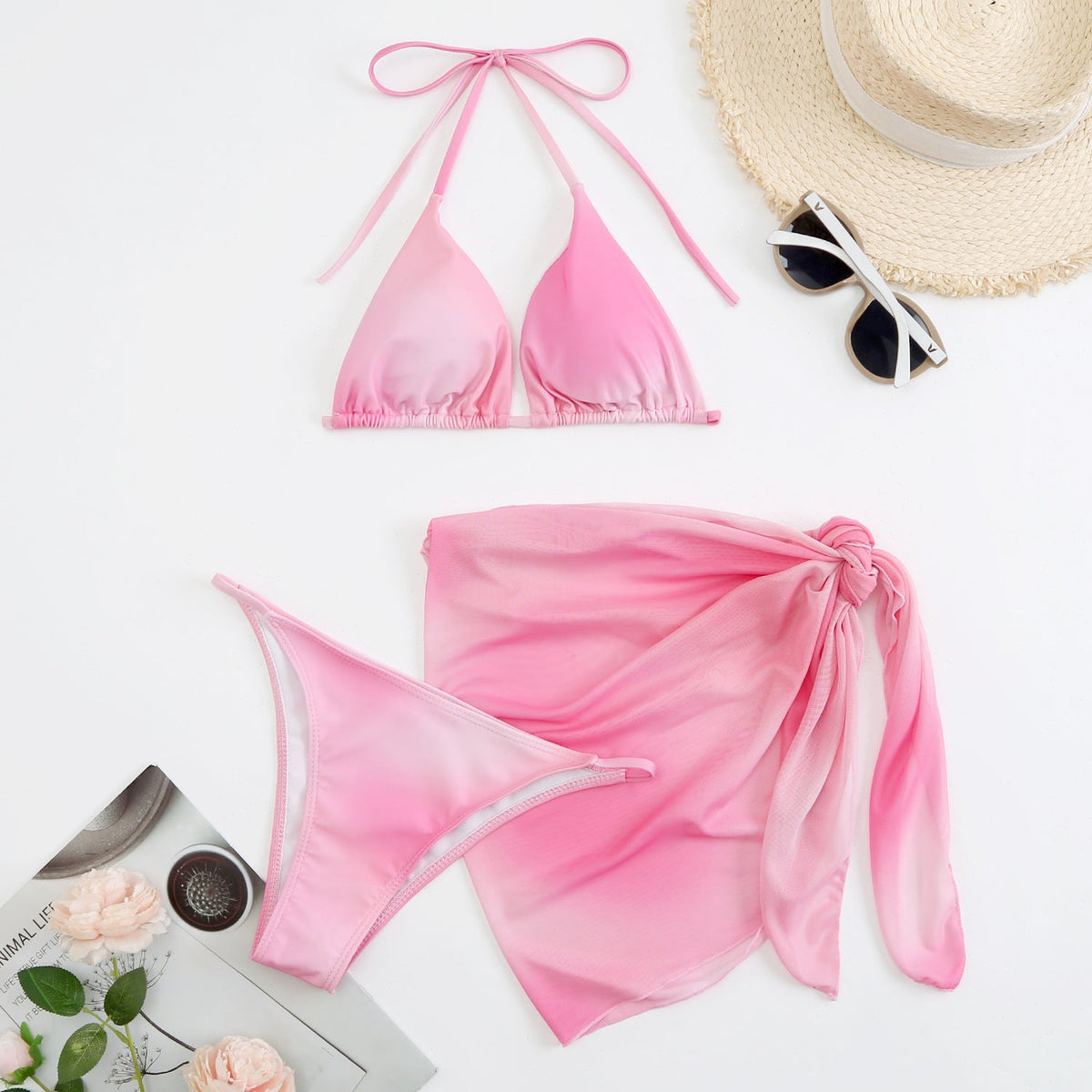 Modegeister Damen Bikini mit floralem Muster und Wickelrock