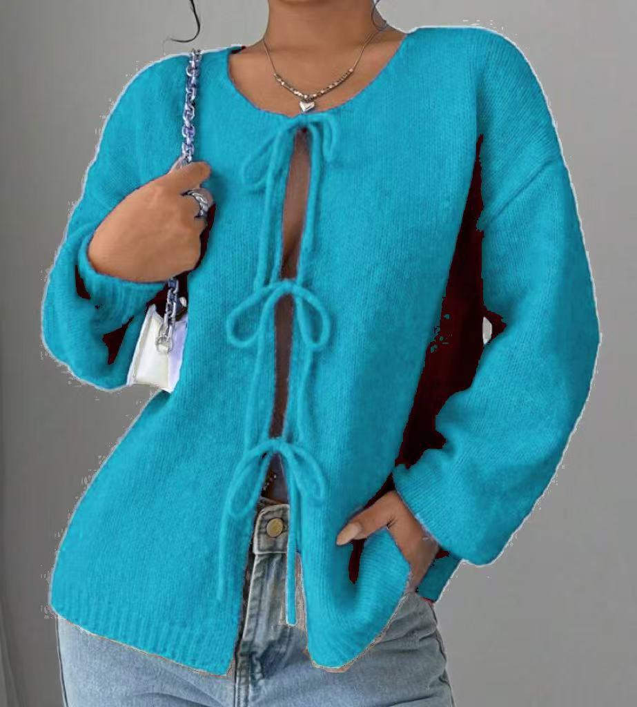 Damen Oversized Strickpullover mit dekorativem Schnürdetail ModeGeist
