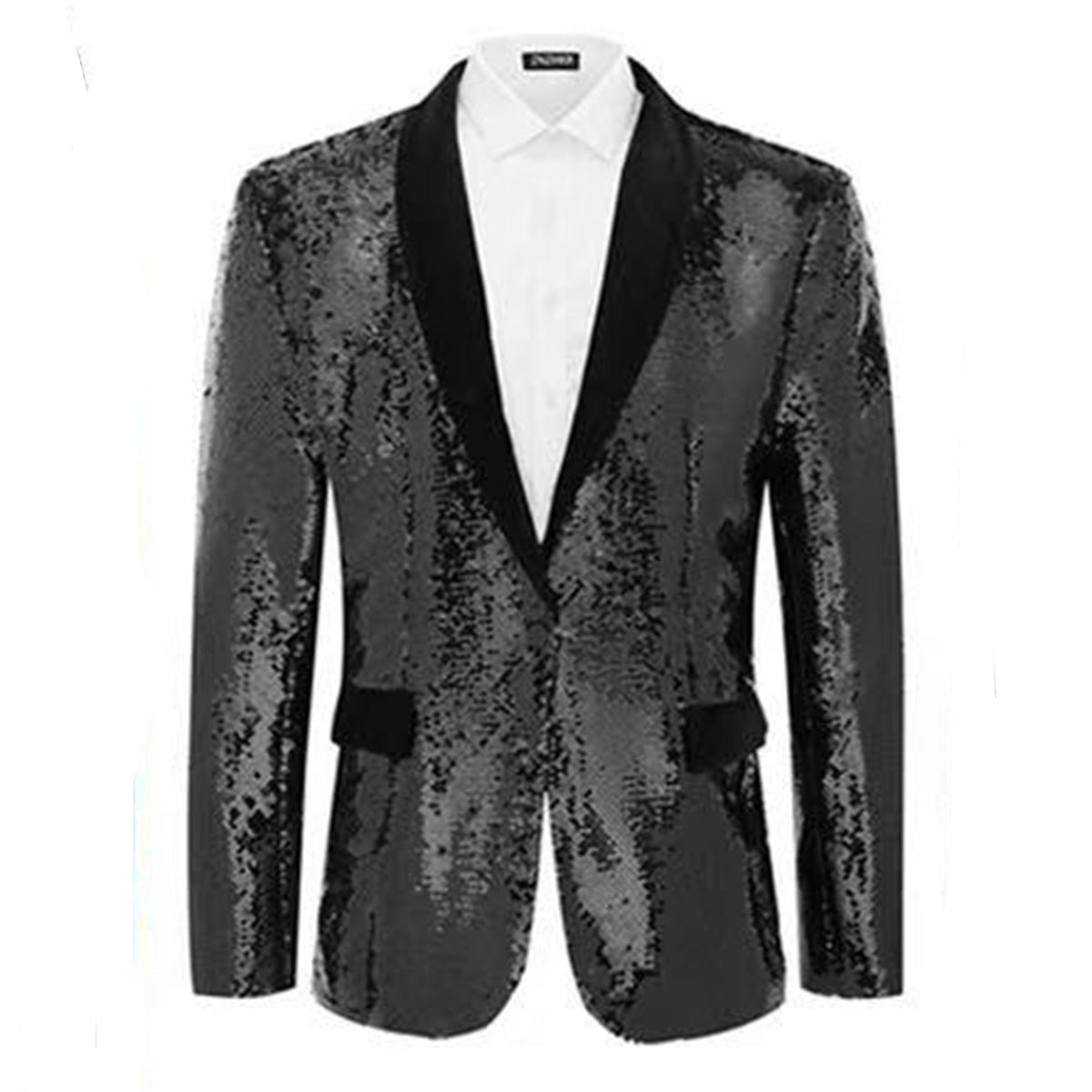 Herren Smokingblazer mit glänzenden Pailletten und eleganter Satinkragen ModeGeist