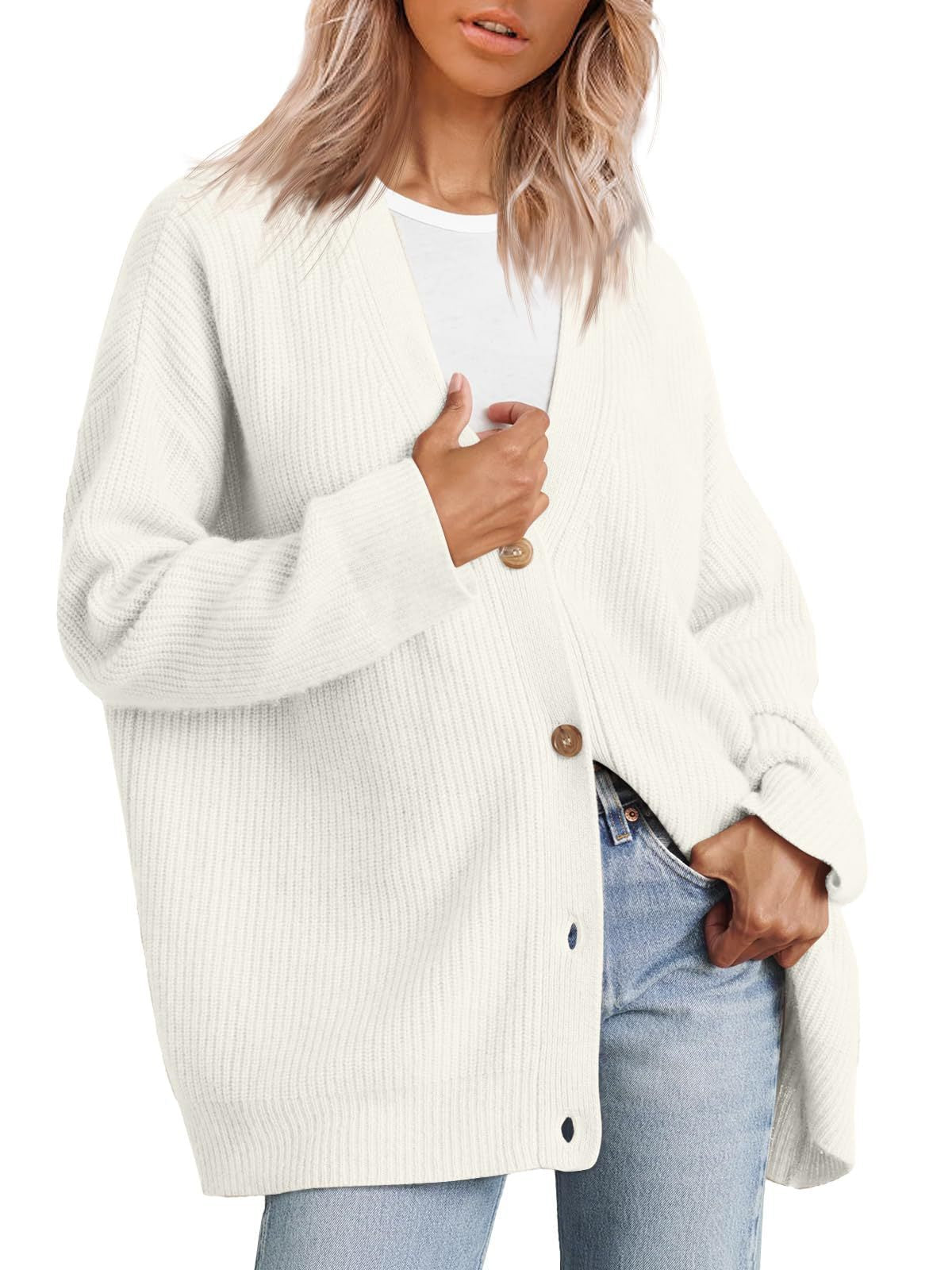 ModeGeist | Cardigan - Damen Herbst gestreifter Knopf-gefüllter Strick-Cardigan