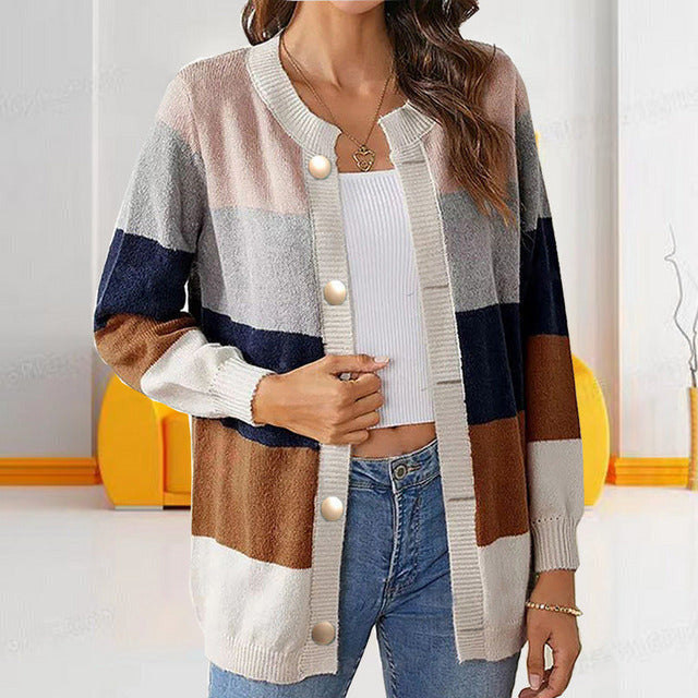 ModeGeist | Pastellfarbener Gestreifter Cardigan Polyester Stilvoll, Farblich