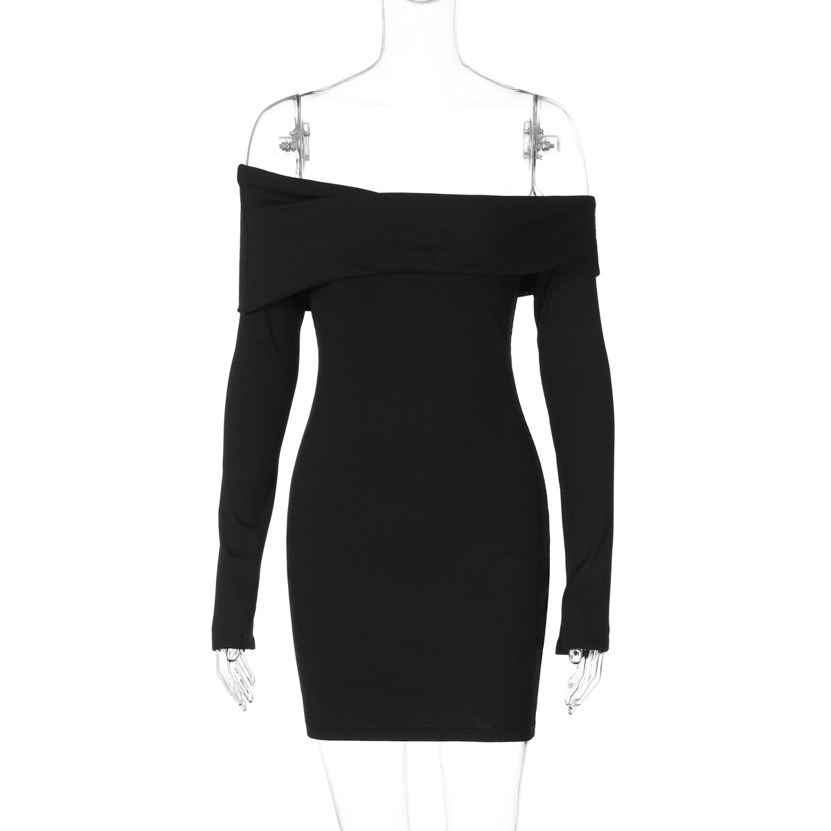 Elegantes figurbetontes Damenkleid mit langen Ärmeln und Off-Shoulder-Ausschnitt von MODEGEIST