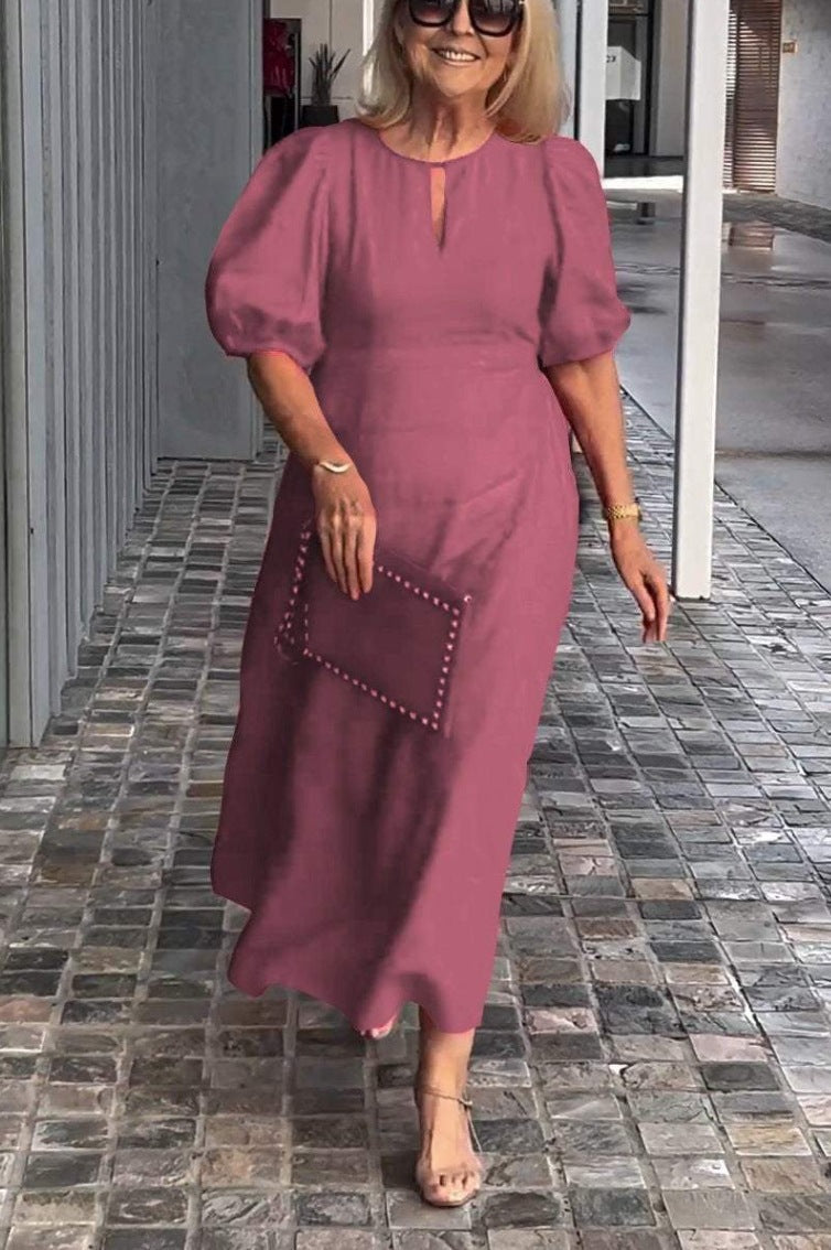 Elegantes Maxikleid für Damen mit Puffärmeln und dekorativem Saum von MODEGEIST