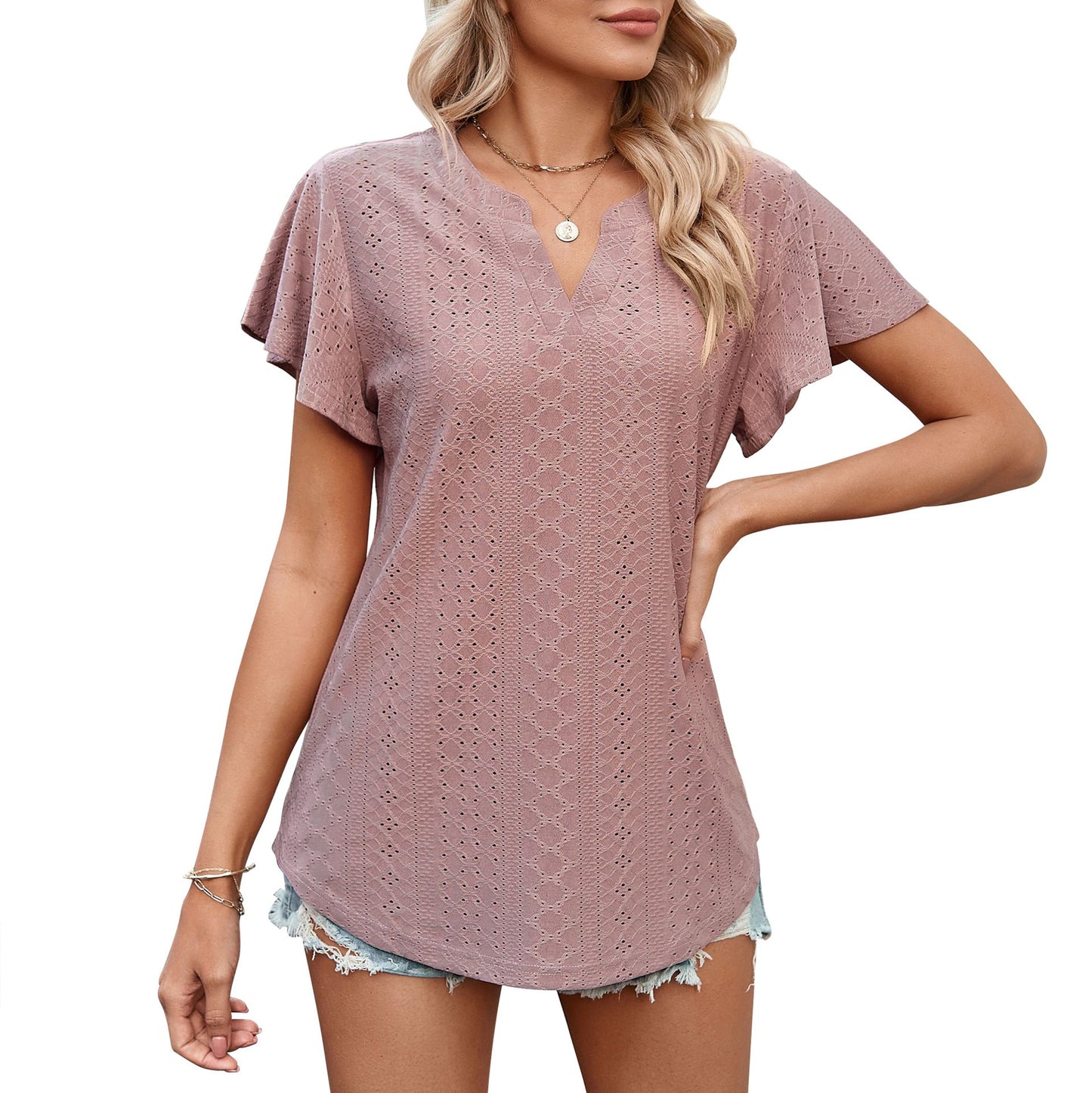 Damen Luftiges Blusenshirt mit effektvollem Lochmuster ModeGeist