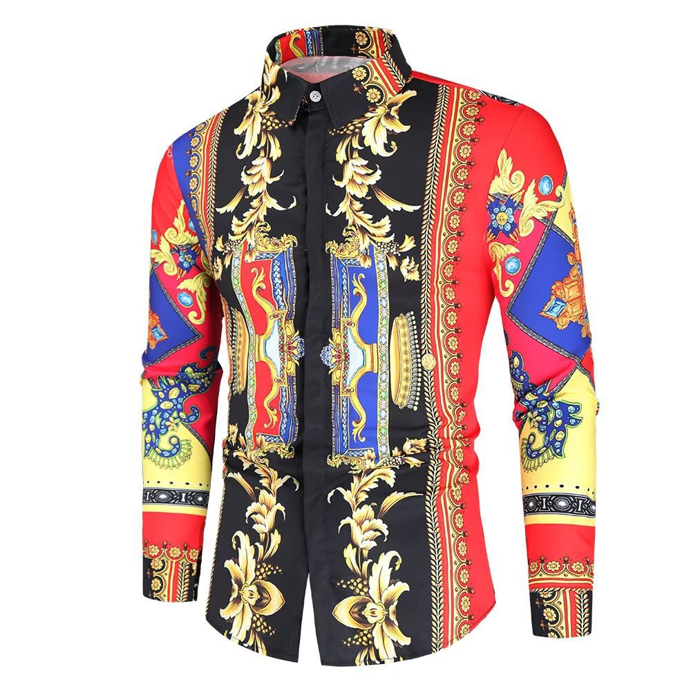 Herren Langarmhemd mit extravagantem Barockmuster und moderner Passform ModeGeist