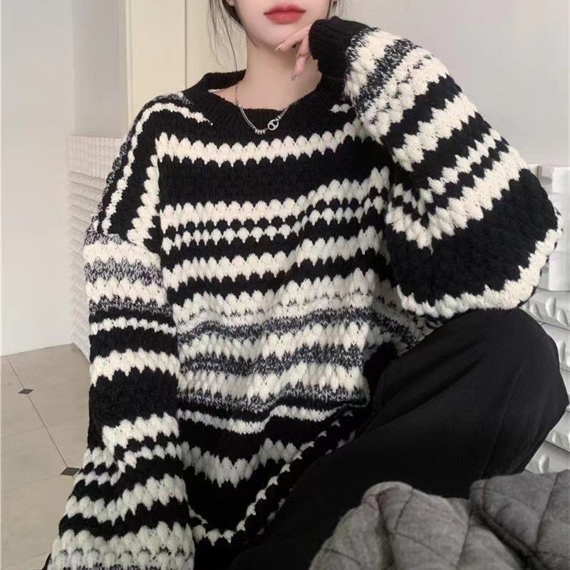 Damen gemusterter Strickpullover mit strukturiertem Gewebe und lässigem Schnitt ModeGeist - ModeGeist