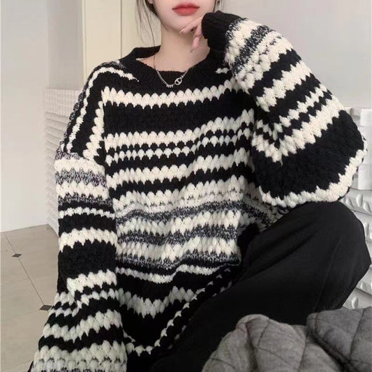 Damen gemusterter Strickpullover mit strukturiertem Gewebe und lässigem Schnitt ModeGeist - ModeGeist