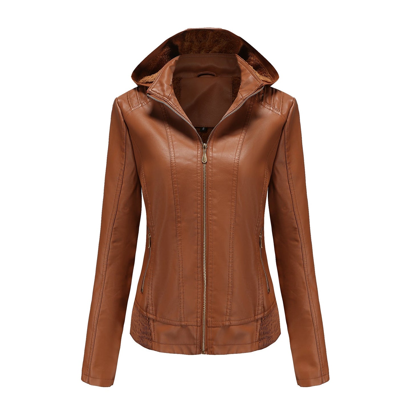 Damen stilvolle Kunstlederjacke mit hochabschließendem Kragen und elastischen Bündchen ModeGeist