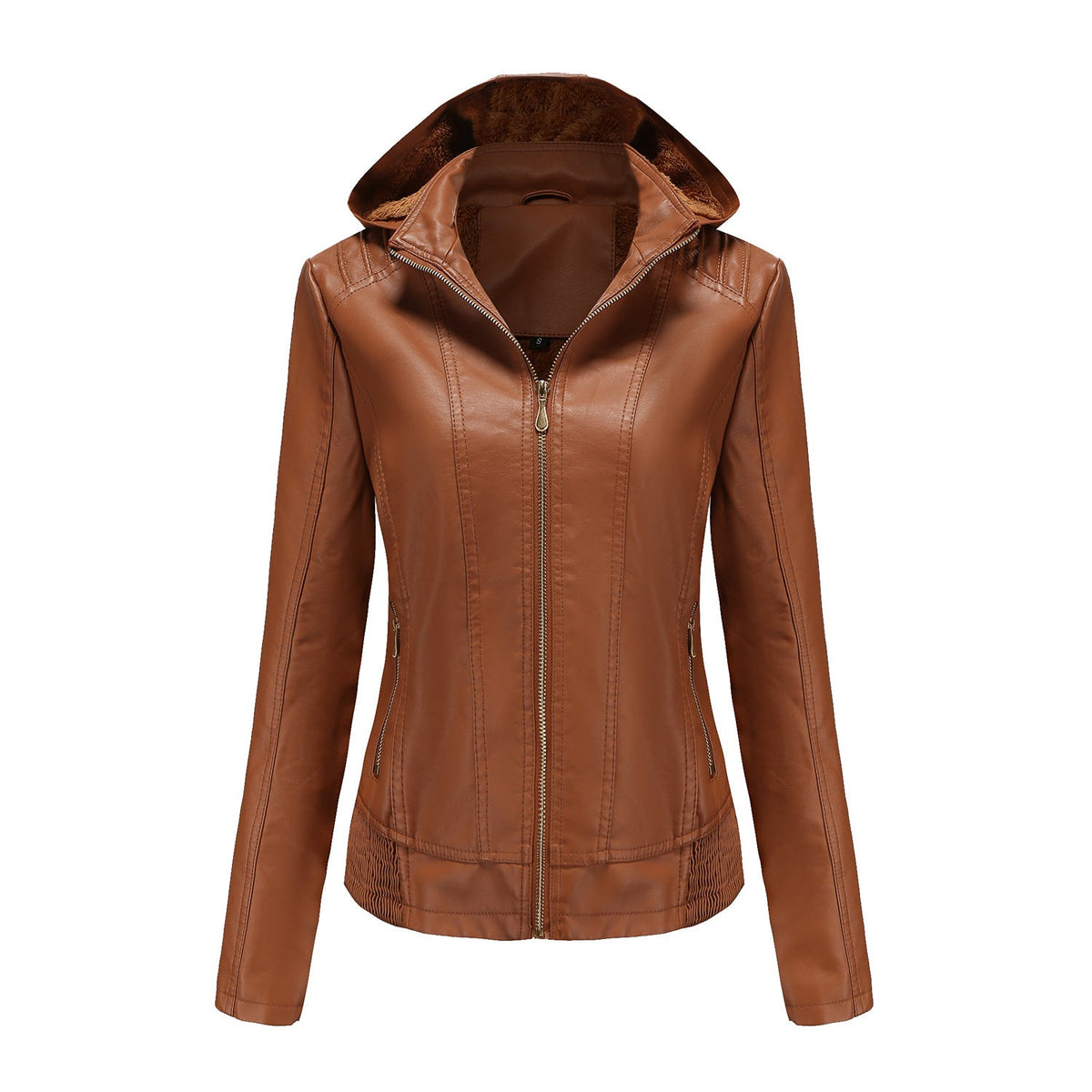 Damen stilvolle Kunstlederjacke mit hochabschließendem Kragen und elastischen Bündchen ModeGeist