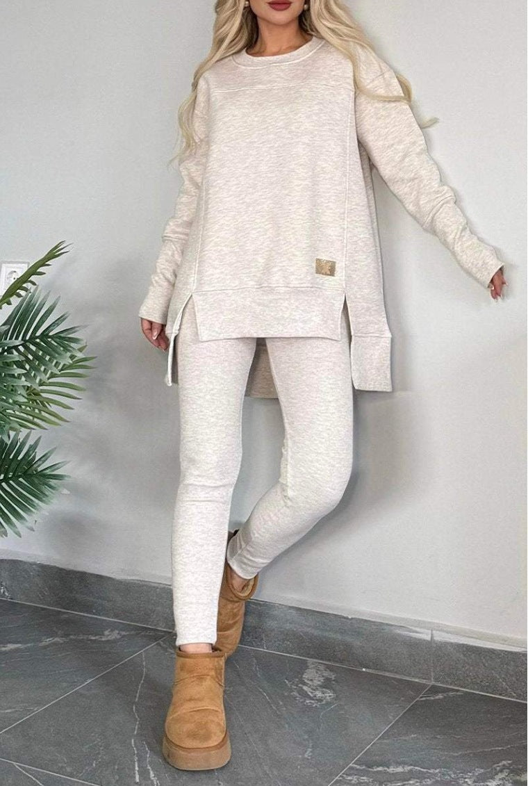 Damen Lässiges Langarm Sweatshirt-Set mit asymmetrischem Schnitt und praktischen Taschen ModeGeist
