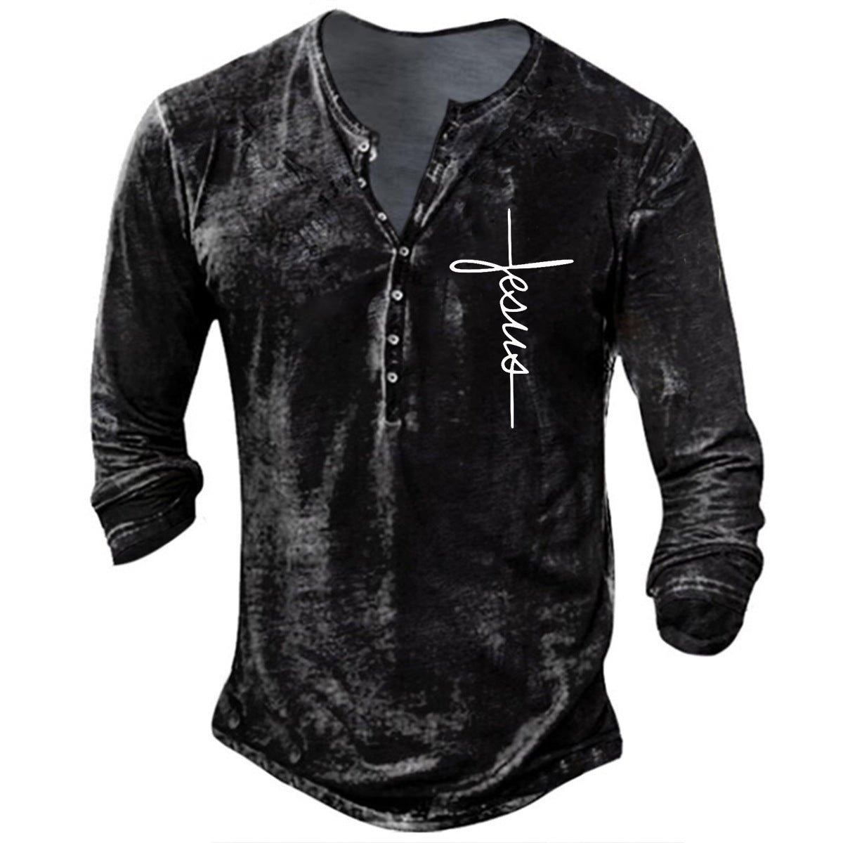 Herren Langarm Henley-Shirt mit kreativem Grafikdruck ModeGeist