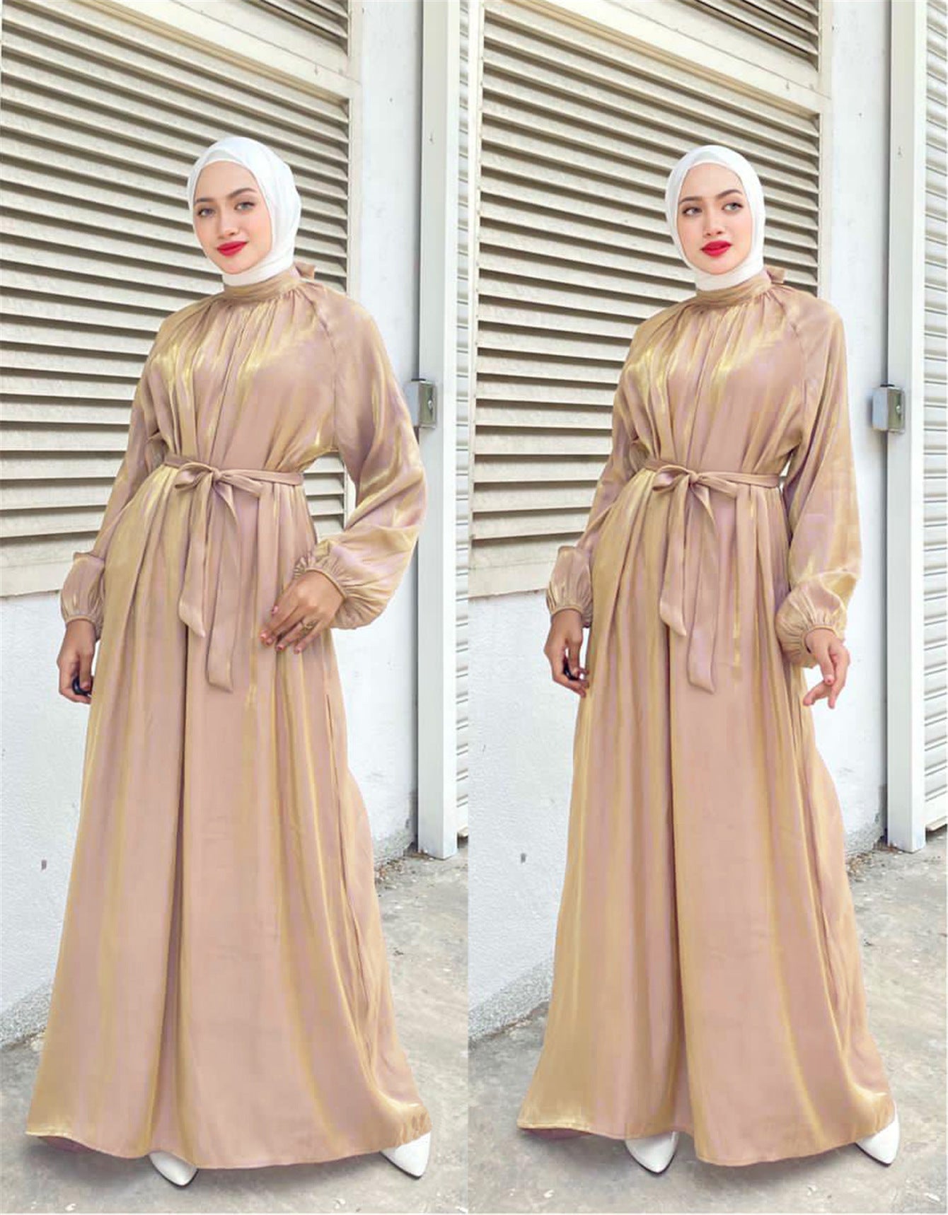 Damen Elegantes Langarmkleid mit Taillengürtel ModeGeist