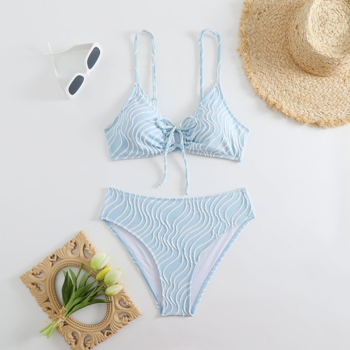 Bikini Dreieck Damen, verspieltes Wellenmuster, regulierbare Träger, MODEGEIST