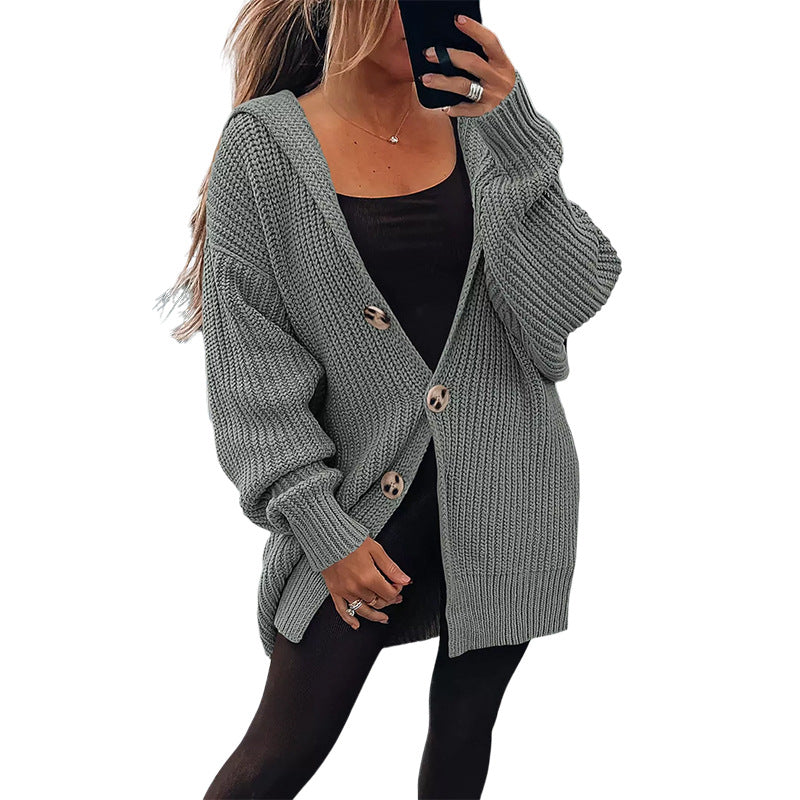 Damen Grobstrickjacke mit übergroßem Schnitt und eleganten Holzknöpfen ModeGeist