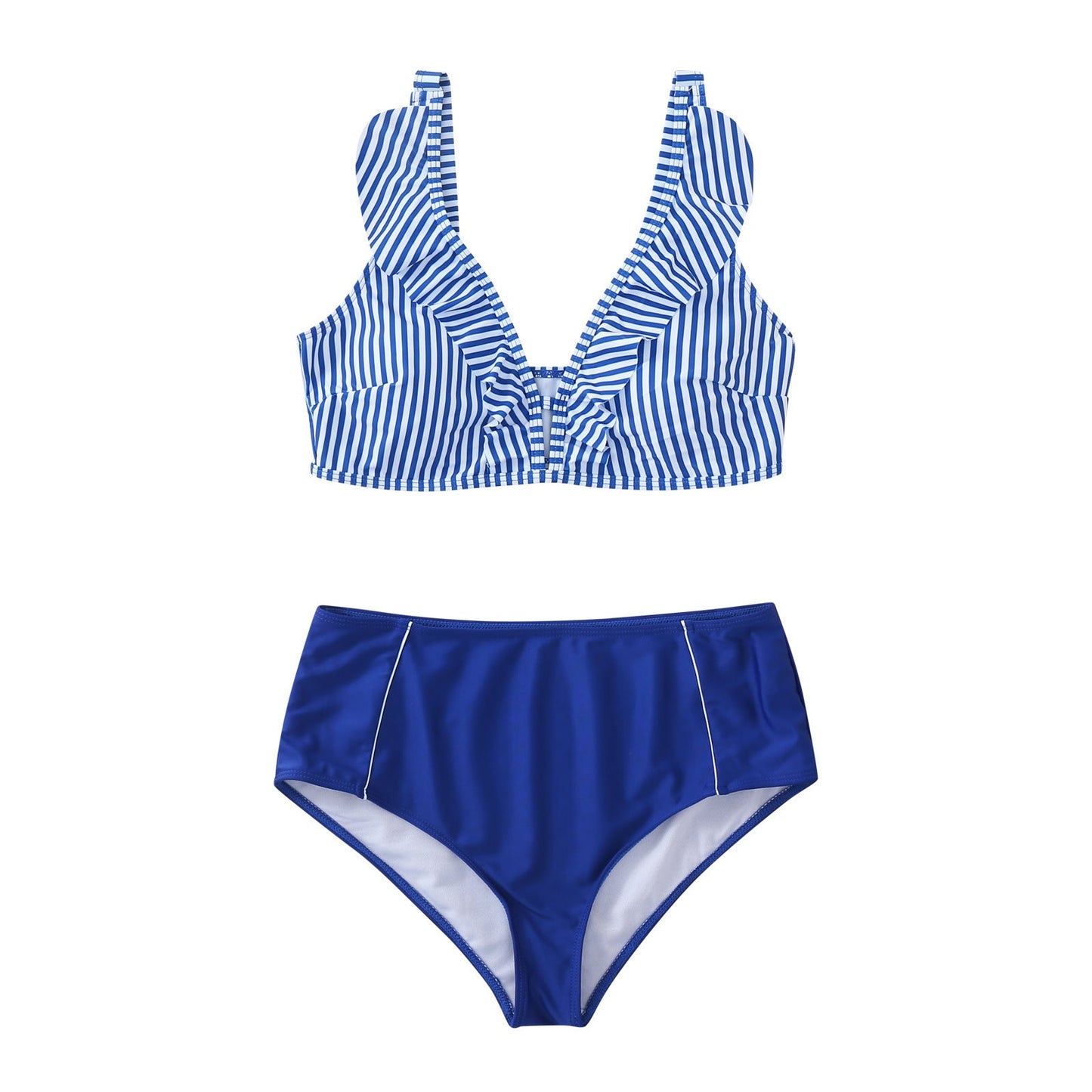 Bikini-Set für Damen mit hohem Bund, üppigem Oberteil und seitlichen Paspeln von MODEGEIST