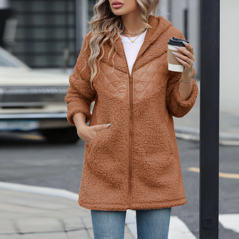 Damen Oversized Teddyjacke mit Kapuze und praktischen Taschen ModeGeist
