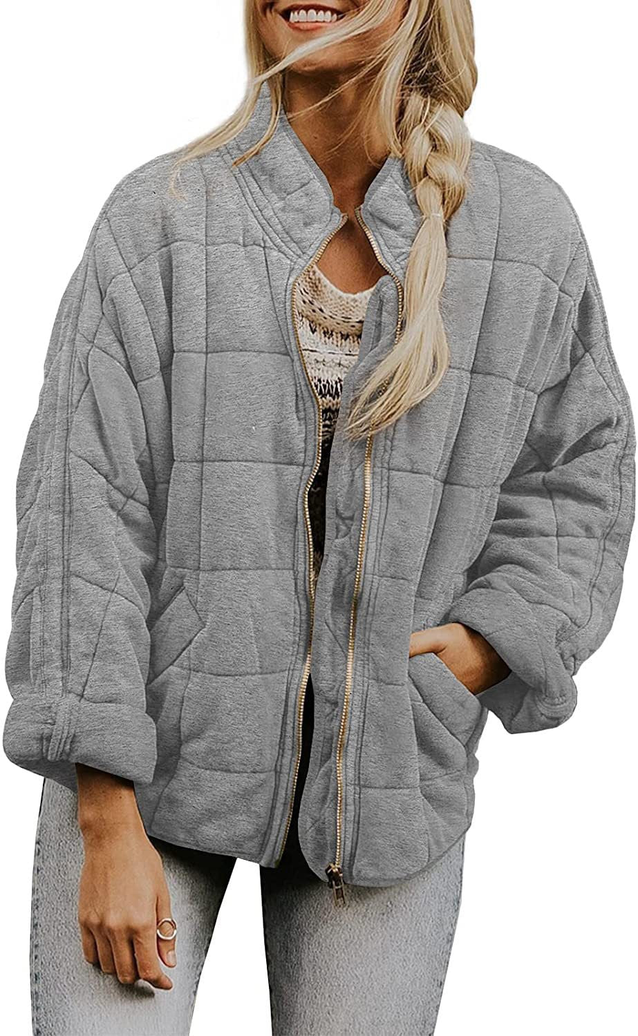 Damen gesteppte Kapuzenjacke mit Reißverschluss und Taschen ModeGeist
